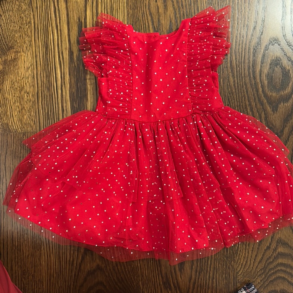 Pippa & Julie Red Tulle Dress with Silver Dots